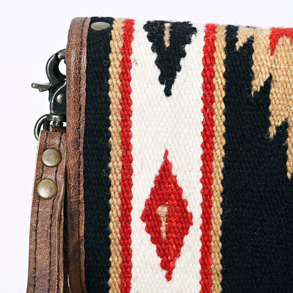 ADBG485 Multicolor Southwestern Wool Organizer Bag with Leather Trim & Crossbody Strap
