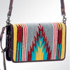 ADBG485 Multicolor Southwestern Wool Organizer Bag with Leather Trim & Crossbody Strap