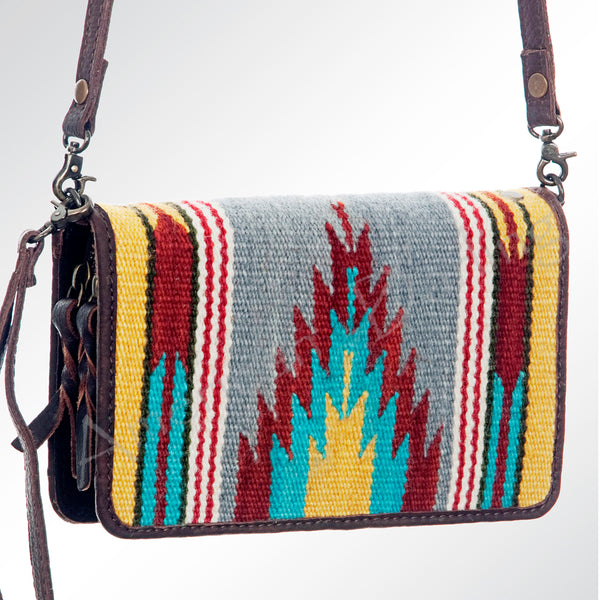 ADBG485 Multicolor Southwestern Wool Organizer Bag with Leather Trim & Crossbody Strap