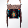ADBG510 Tooled Leather & Saddle Blanket Crossbody Bag Belle Western Fringe Purse by American Darling