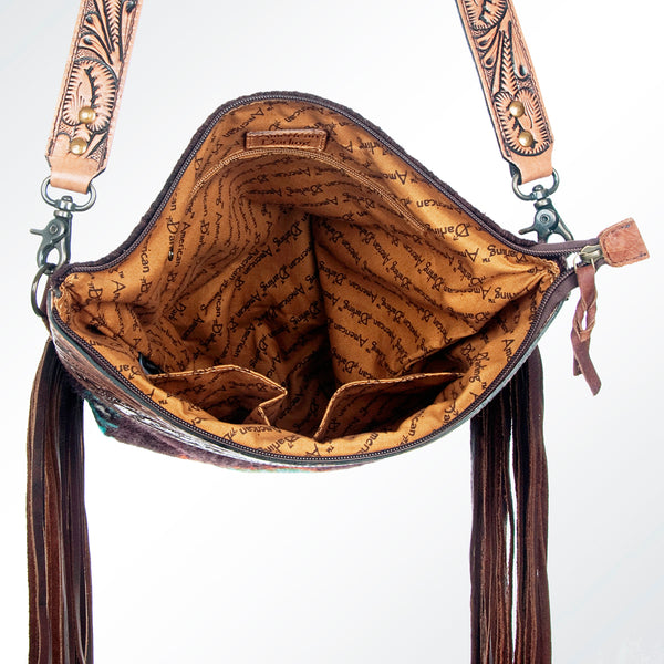 ADBG510 Tooled Leather & Saddle Blanket Crossbody Bag Belle Western Fringe Purse by American Darling