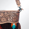ADBG510 Tooled Leather & Saddle Blanket Crossbody Bag Belle Western Fringe Purse by American Darling