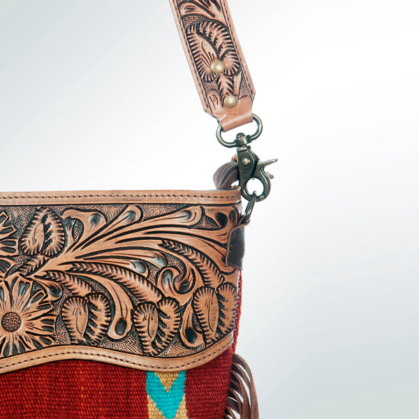 ADBG510 Tooled Leather & Saddle Blanket Crossbody Bag Belle Western Fringe Purse by American Darling