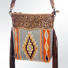 ADBG510 Tooled Leather & Saddle Blanket Crossbody Bag Belle Western Fringe Purse by American Darling