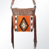 ADBG510 American Darling Tooled Leather & Saddle Blanket Crossbody Bag - Western Fringe Purse