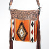 ADBG510 American Darling Tooled Leather & Saddle Blanket Crossbody Bag - Western Fringe Purse