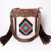 ADBG510 American Darling Tooled Leather & Saddle Blanket Crossbody Bag - Western Fringe Purse