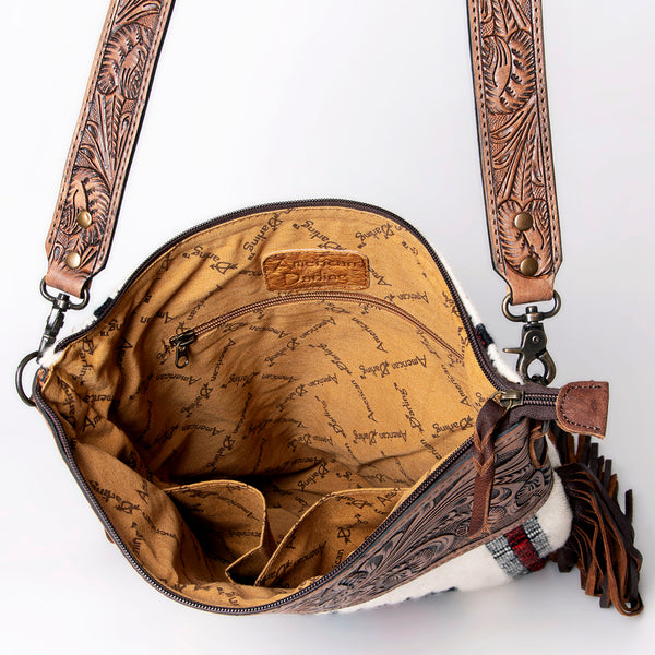 ADBG510 American Darling Tooled Leather & Saddle Blanket Crossbody Bag - Western Fringe Purse