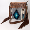 ADBG510 American Darling Tooled Leather & Saddle Blanket Crossbody Bag - Western Fringe Purse
