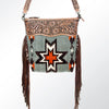 ADBG510 American Darling Tooled Leather & Saddle Blanket Crossbody Bag - Western Fringe Purse