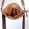 ADBG510 American Darling Tooled Leather & Saddle Blanket Crossbody Bag - Western Fringe Purse