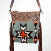 ADBG510 American Darling Tooled Leather & Saddle Blanket Crossbody Bag - Western Fringe Purse