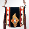 ADBG510 Tooled Leather & Saddle Blanket Crossbody Bag Belle Western Fringe Purse by American Darling