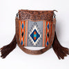 ADBG510 Tooled Leather & Saddle Blanket Crossbody Bag Belle Western Fringe Purse by American Darling