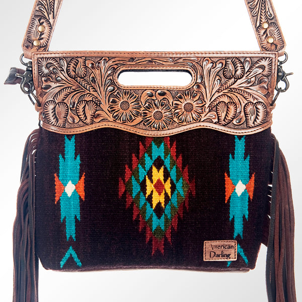 ADBG610 American Darling Hand Tooled Floral & Saddle Blanket Western Signature Cross Body Bag