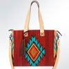 ADBG573 Southwestern Wool Tote with Geometric Pattern Natural Leather Straps & Tassel