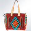 ADBG573 Southwestern Wool Tote with Geometric Pattern Natural Leather Straps & Tassel