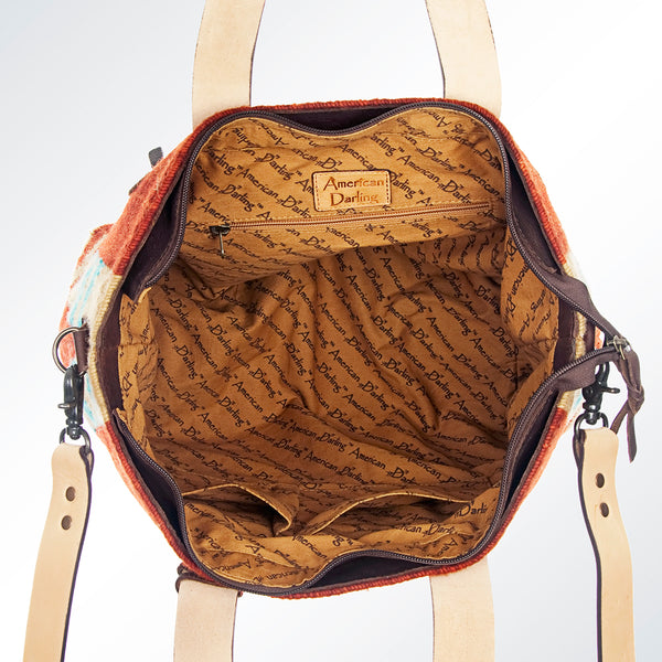 ADBG573 Southwestern Wool Tote with Geometric Pattern Natural Leather Straps & Tassel