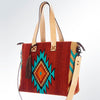 ADBG573 Southwestern Wool Tote with Geometric Pattern Natural Leather Straps & Tassel