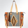 ADBG573 Southwestern Wool Tote with Geometric Pattern Natural Leather Straps & Tassel