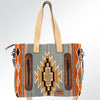 ADBG573 Southwestern Wool Tote with Geometric Pattern Natural Leather Straps & Tassel