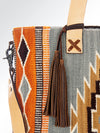 ADBG573 Southwestern Wool Tote with Geometric Pattern Natural Leather Straps & Tassel