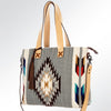 ADBG573 Southwestern Wool Tote with Geometric Pattern Natural Leather Straps & Tassel