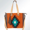 ADBG573 Southwestern Wool Tote with Geometric Pattern Natural Leather Straps & Tassel