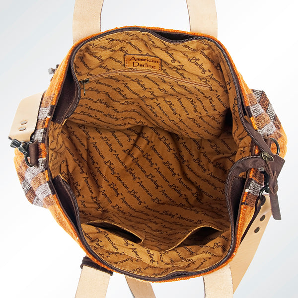 ADBG573 Southwestern Wool Tote with Geometric Pattern Natural Leather Straps & Tassel