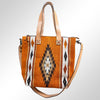ADBG573 Southwestern Wool Tote with Geometric Pattern Natural Leather Straps & Tassel
