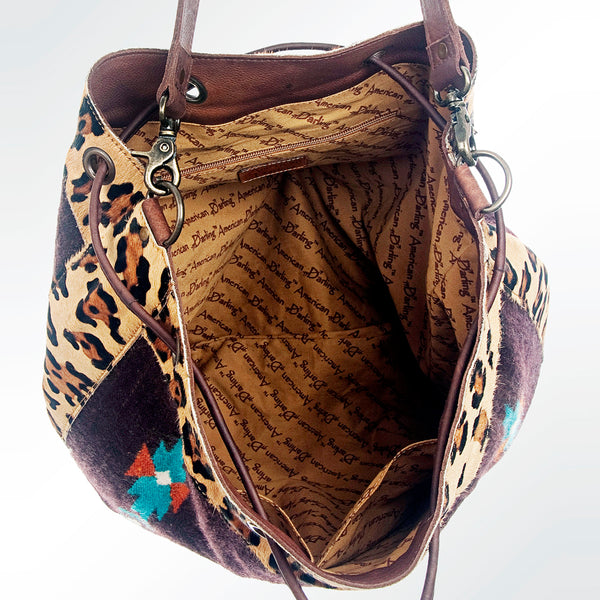 ADBG574 American Darling Southwestern Wool Bucket Bag Drawstring Tote with Leather Strap