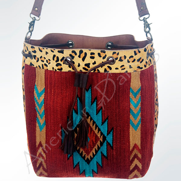 ADBG574 American Darling Hand Woven Saddle Blanket & Hair-On Cowhide Western Bucket Bag