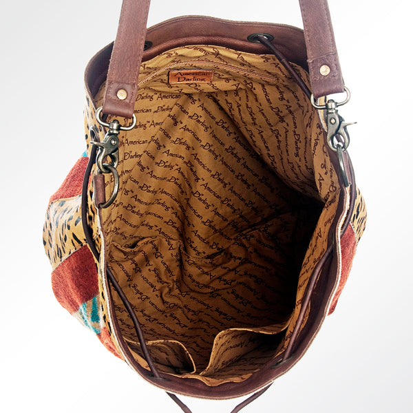 ADBG574 American Darling Hand Woven Saddle Blanket & Hair-On Cowhide Western Bucket Bag