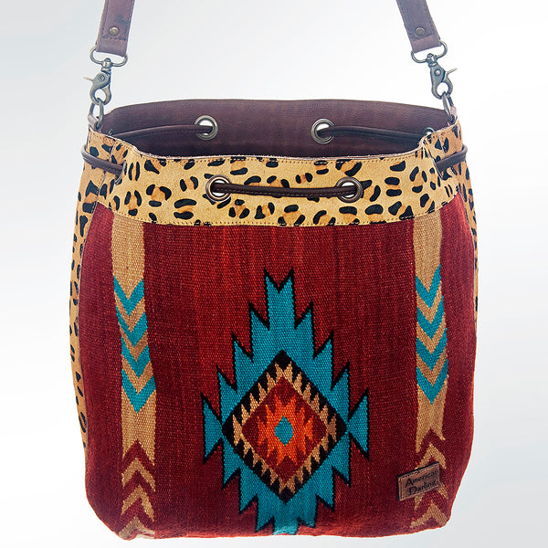 ADBG574 American Darling Hand Woven Saddle Blanket & Hair-On Cowhide Western Bucket Bag