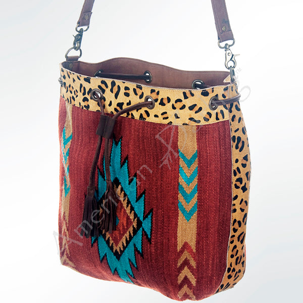 ADBG574 American Darling Hand Woven Saddle Blanket & Hair-On Cowhide Western Bucket Bag
