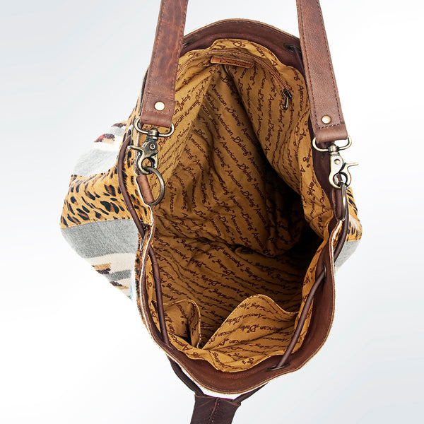 ADBG574 American Darling Aztec Woven Saddle Blanket & Leopard Cowhide Boho Bucket Bag