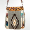 ADBG574 American Darling Aztec Woven Saddle Blanket & Leopard Cowhide Boho Bucket Bag