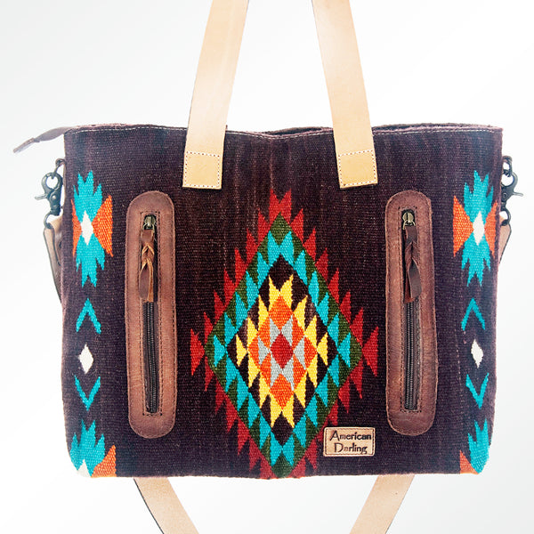 ADBG575 American Darling Western Woven Saddle Blanket & Tooled Leather Fringe Bag