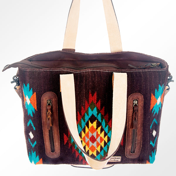 ADBG575 American Darling Western Woven Saddle Blanket & Tooled Leather Fringe Bag