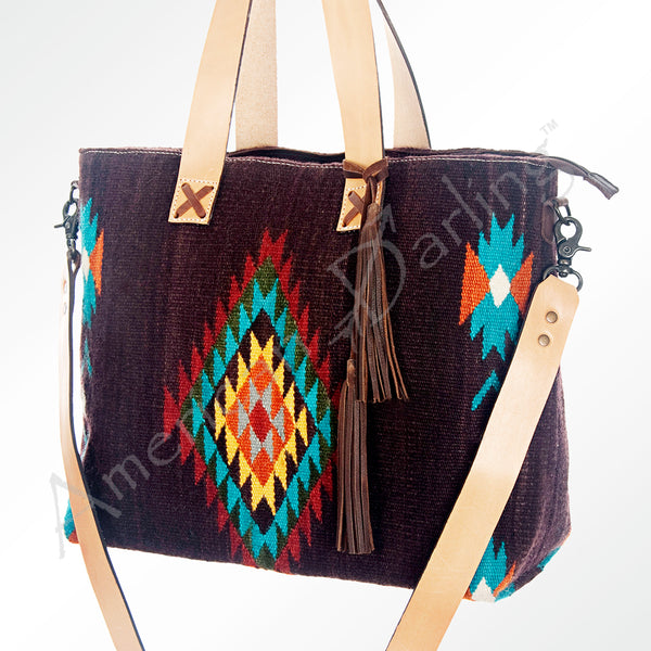 ADBG575 American Darling Western Woven Saddle Blanket & Tooled Leather Fringe Bag