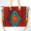 ADBG575 Southwestern Wool Tote with Natural Leather Straps Handwoven Pattern & Tassel