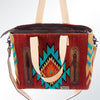 ADBG575 Southwestern Wool Tote with Natural Leather Straps Handwoven Pattern & Tassel