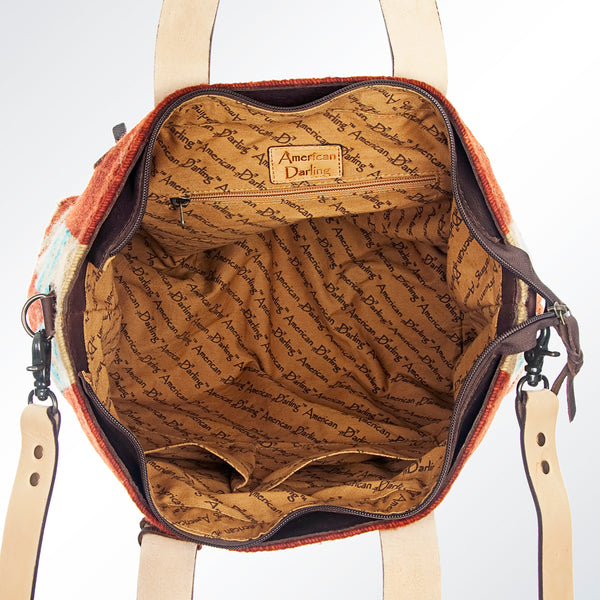 ADBG575 Southwestern Wool Tote with Natural Leather Straps Handwoven Pattern & Tassel
