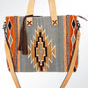 ADBG575 American Darling Hand Woven Saddle Blanket Western Leather Tote Bag with Tassels & Leather Strap