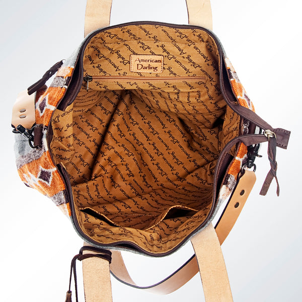 ADBG575 American Darling Hand Woven Saddle Blanket Western Leather Tote Bag with Tassels & Leather Strap
