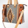 ADBG575 American Darling Hand Woven Saddle Blanket Western Leather Tote Bag with Tassels & Leather Strap