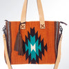 ADBG575 American Darling Hand Woven Saddle Blanket Western Leather Tote Bag with Tassels & Leather Strap