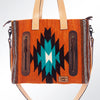 ADBG575 American Darling Hand Woven Saddle Blanket Western Leather Tote Bag with Tassels & Leather Strap