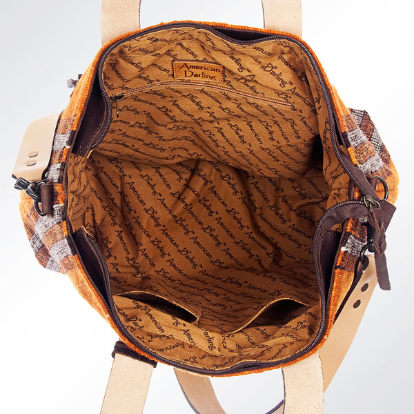 ADBG575 American Darling Hand Woven Saddle Blanket Western Leather Tote Bag with Tassels & Leather Strap
