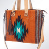 ADBG575 American Darling Hand Woven Saddle Blanket Western Leather Tote Bag with Tassels & Leather Strap
